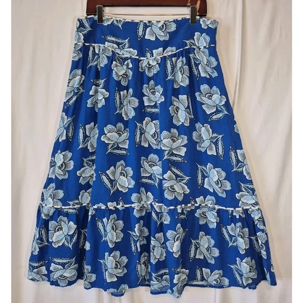 Anthropologie Maeve Alyssa Blue Floral Midi Skirt US 14 - Picture 4 of 13